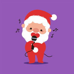 Cute Santa Claus singing karaoke vector cartoon character.