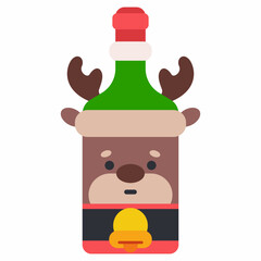 Christmas wine bottle cover with reindeer vector cartoon illustration isolated on a white background.