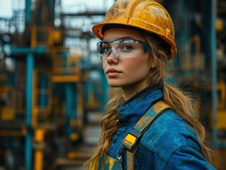 Worker in Hard Hat and Overalls at Oil Facility