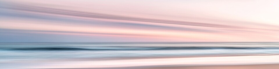 Fototapeta premium serene beach shoreline, dynamic flowing waves, cotton candy sky, golden sunrise, turquoise ocean water, pastel clouds formation, foam patterns on sand, long exposure seascape, dramatic seaside