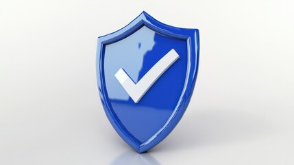 3D blue shield with checkmark icon in the center, isolated on white, symbolizing verified protection