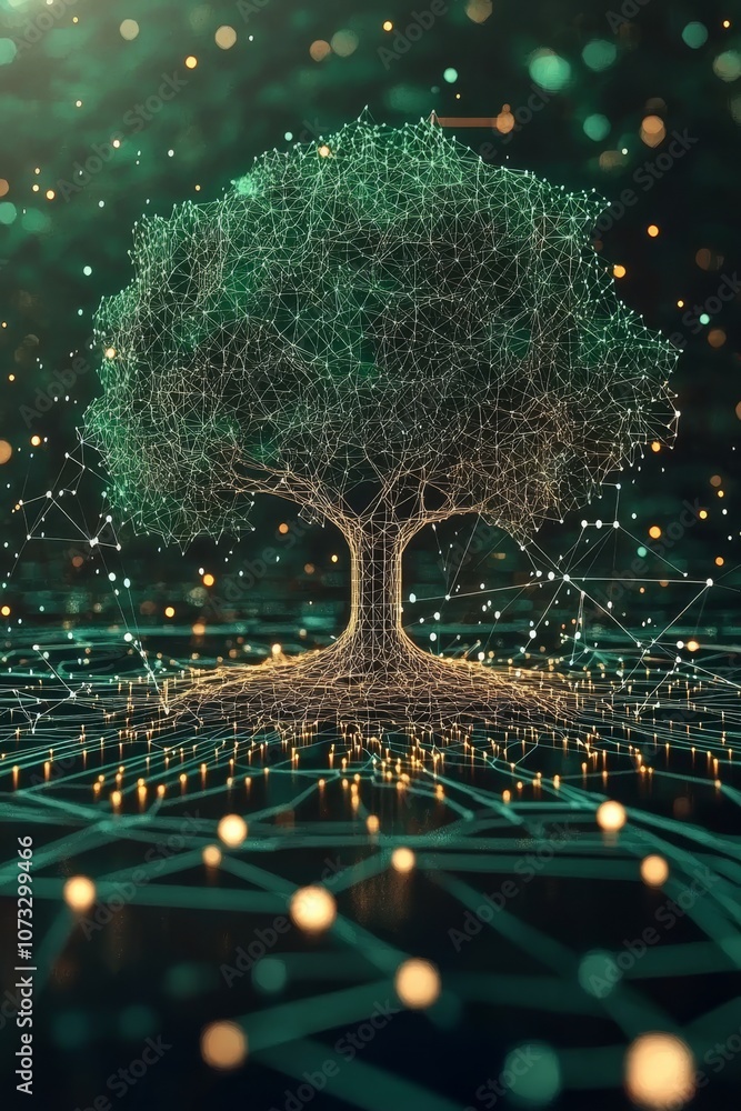 Aufkleber digital tree of life an abstract concept of nature and glowing internet technology network