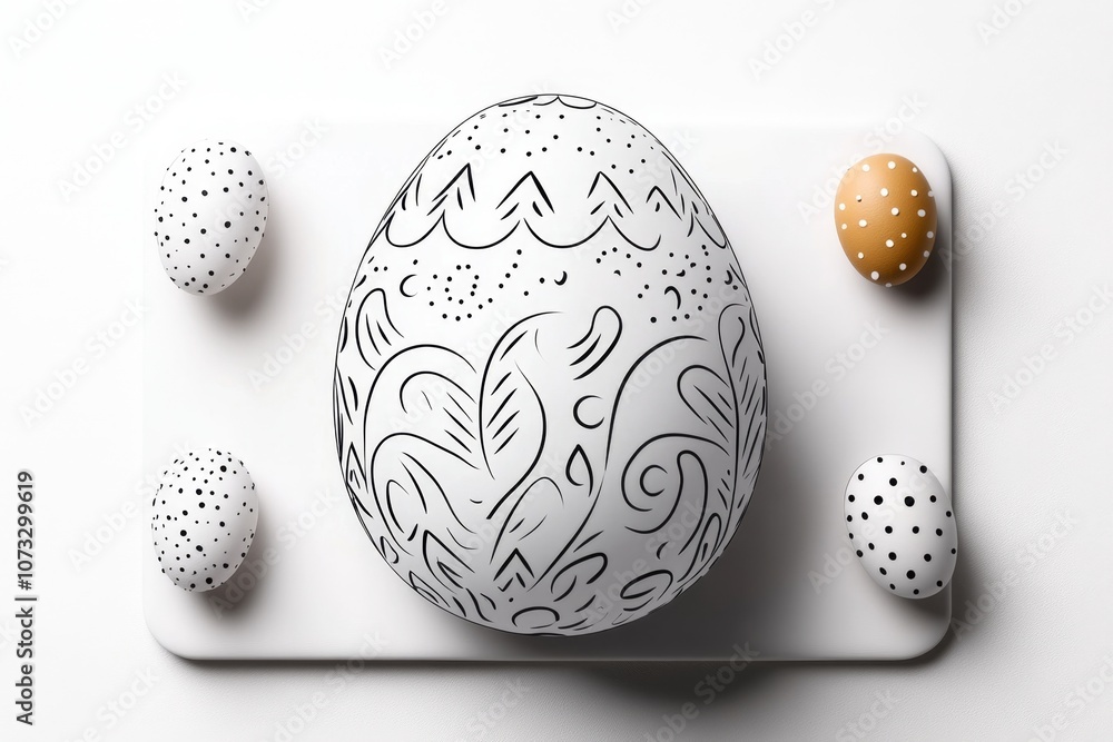 Aufkleber Simple line drawing of an Easter egg with small dots and patterns, set against a white background