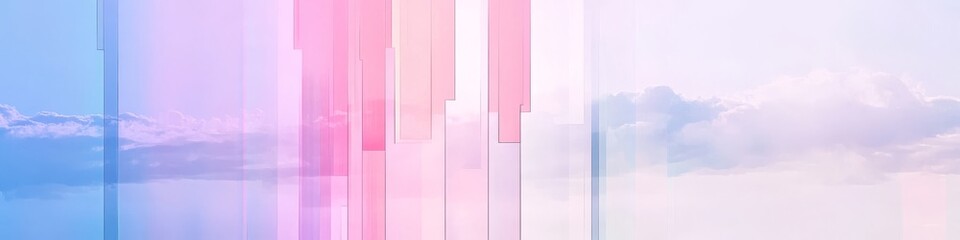 abstract sky composition, vertical striped pattern, pastel gradient colors, fragmented cloud formations, geometric art photography, soft pink and blue tones, minimalist sky design, artistic atmosphere