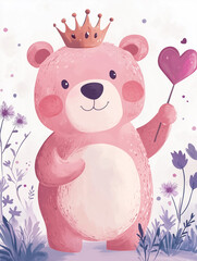 Fototapeta premium Pink Teddy Bear Princess with Lollipop in a Magical Setting