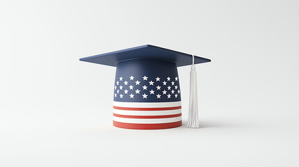 American Flag Themed Graduation Cap on Plain Background