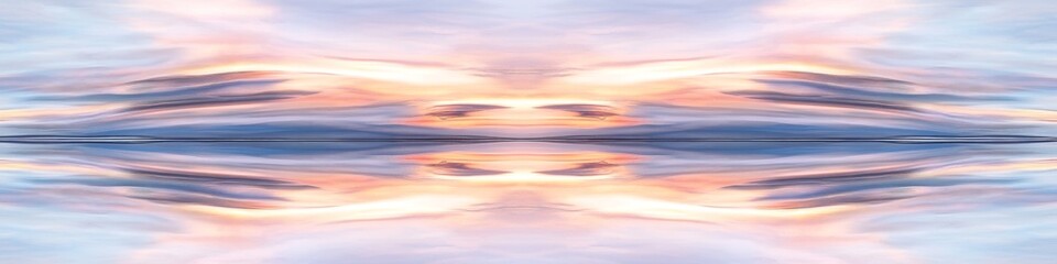 Obraz premium experimental sky art, rearranged cloudscape strips, mirror effect composition, delicate color blend, modern abstract photography, divided sunset imagery, artistic atmospheric study