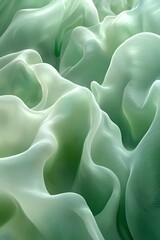 Obraz premium An abstract representation of flowing green waves, with soft, translucent textures creating a serene and tranquil atmosphere.