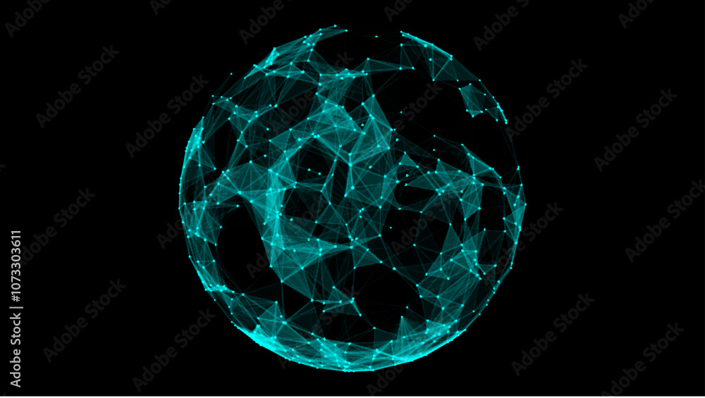 Poster blue sphere consisting of points and lines. modern wireframe elements. technology grid sphere. vecto
