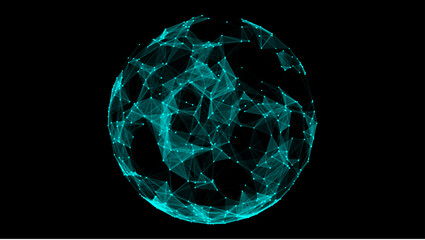 Blue sphere consisting of points and lines. Modern wireframe elements. Technology grid sphere. Vector illustration.