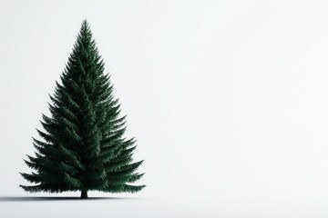 Fototapeta premium A green coniferous tree stands tall against a plain white backdrop, showcasing its beauty, isolated on white background.