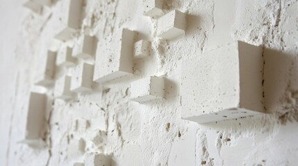 Geometric grid patterns with raised squares on a white background, adding texture and depth