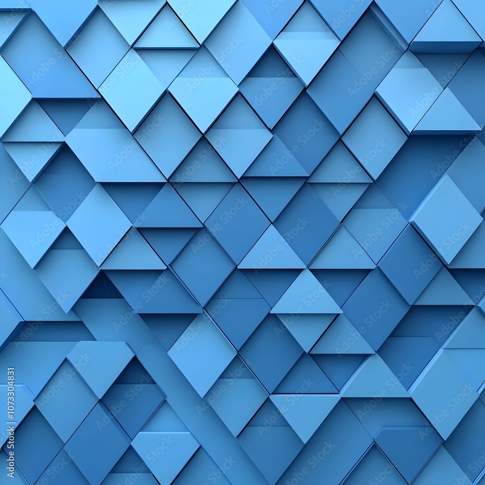 Poster a vibrant abstract background featuring a dynamic arrangement of blue geometric shapes, creating a s