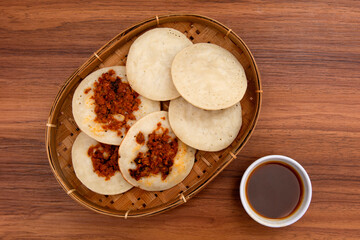 Serabi oncom-flavored and sweet pancakes, traditional food of West Java 