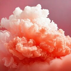 Dreamy Coral and White Cloud-Like Abstract Shapes
