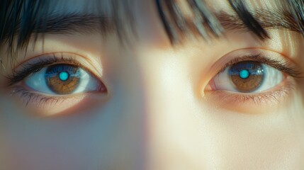 Naklejka premium Focused Gaze: A Close-Up of Intrigued Eyes.Concept of focus, vision, and mindfulness, Optometry, meditation, psychology, and spirituality.