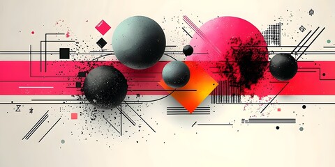 Obraz premium Abstract geometric composition featuring colorful spheres and lines, creating a vibrant contrast against a light background, evoking a modern and artistic mood.