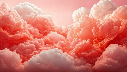 Dreamy Coral and White Cloud-Like Abstract Shapes

