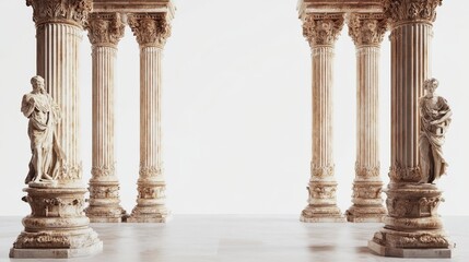Naklejka premium Timeless statues enhance the charm of a minimalist white backdrop.