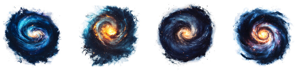 Fototapeta premium Stunning galaxy illustrations showcasing vibrant cosmic formations isolated on transparent background