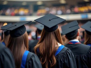 Obraz premium University graduation ceremony with students wearing black graduation gown. To celebrates the hardship completing a degree