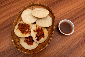 Serabi oncom-flavored and sweet pancakes, traditional food of West Java 