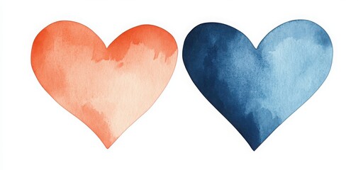 Fototapeta premium Two beautifully painted hearts in soft watercolor tones, representing love and emotion in art.