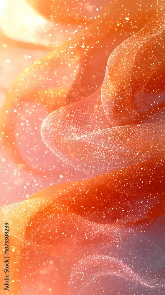 Poster a soft swirl of shimmering orange and gold hues creates an ethereal backdrop, enhancing the dreamy q