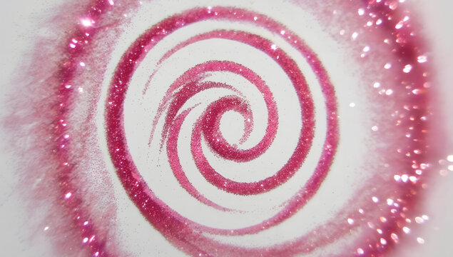 abstract pink gliter spiral, rose gold glitter spiral on white background isolated
