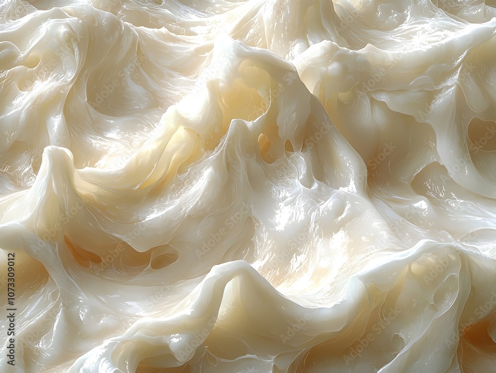 Poster a mesmerizing abstract representation of creamy waves, featuring soft peaks and valleys that evoke a