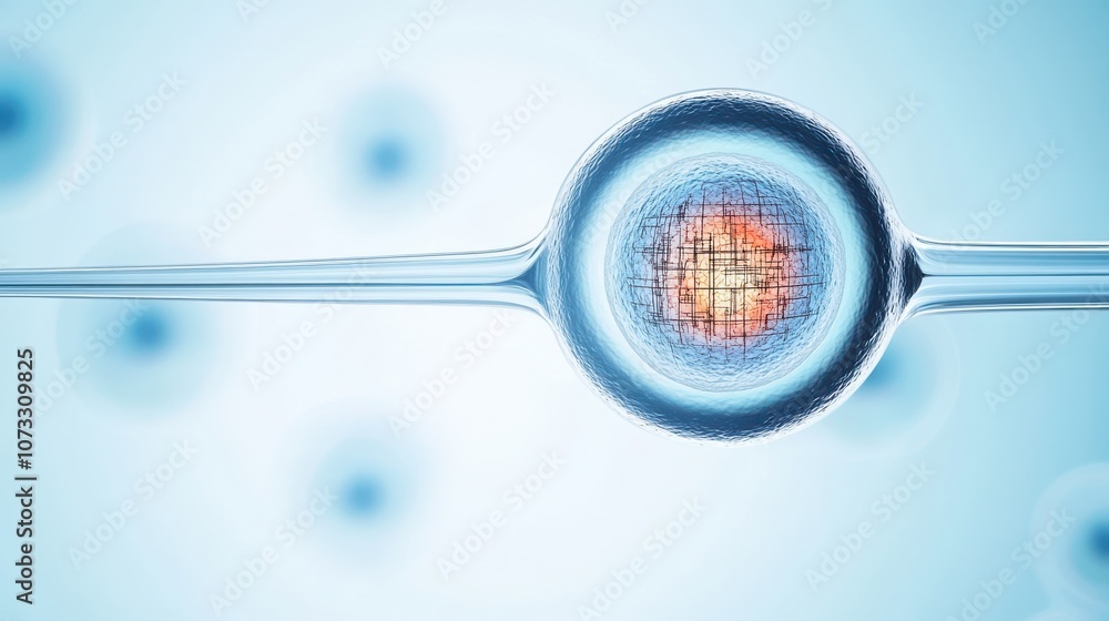 Poster a microscopic view of a cell featuring a vibrant nucleus, showcasing intricate cellular structures a