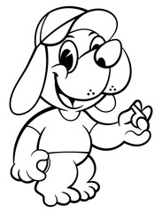 Funny Coach Dog cartoon characters wearing cap, carrying a whistle and stopwatch. Best for outline, logo, and coloring book with athletics themes for kids