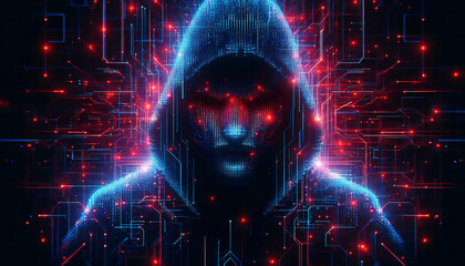 テロリストとサイバーをイメージした抽象的イラスト