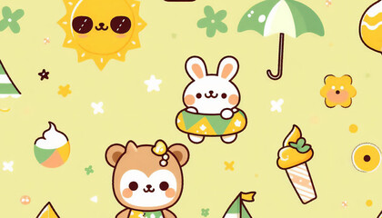 夏をイメージしたかわいらしい動物のイラスト