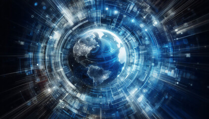 デジタルと地球をイメージした抽象的イラスト