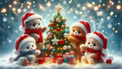 クリスマスを楽しむ動物たちのイラスト