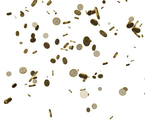 Pound coins rain isolated on white background