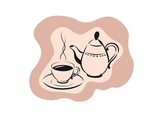 Elegant Teapot and Cup Illustration for Cozy Tea Time and Beverage Designs