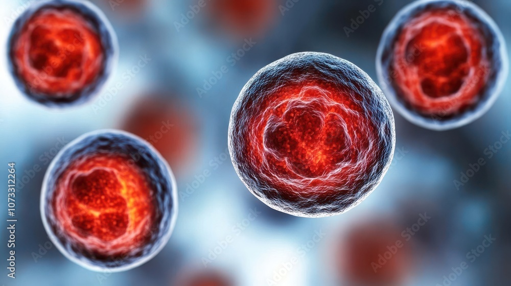 Poster the image displays a close-up view of red-colored cells, showcasing their intricate structure agains