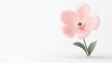 Obraz premium Pastel pink flower icon with green stem for spring, isolated on white