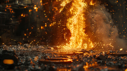Hot Metal Pour in Foundry: Molten metal being poured into molds in a foundry, capturing the high-energy process of casting.