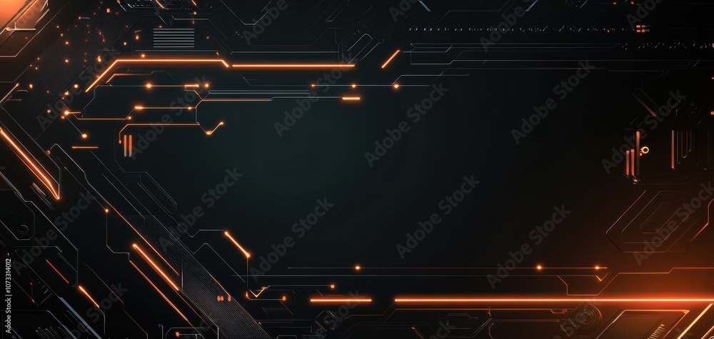 Poster futuristic cybernetic backdrop in dark orange with intricate patterns and designs. generative ai