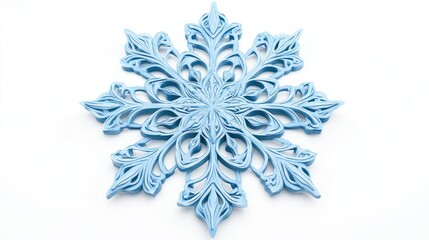 Winter season snowflake, light blue with intricate design, isolated on white