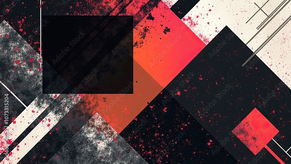 Poster abstract geometric patterns featuring bold colors and textures in a modern art style, creating a str
