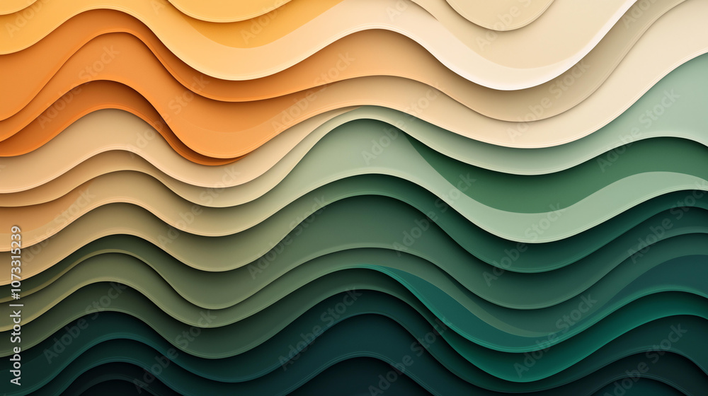 Poster abstract background abstract wavy layers in earthy gradient from warm brown to olive green, creating