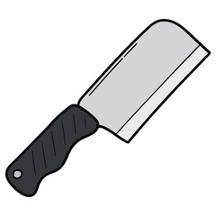 Hand drawn cartoon kitchen cleaver on white background.