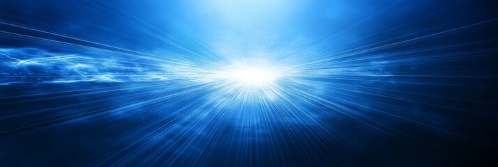 Fototapeta premium Abstract Technology Background Blue Energy Rays Emanate From a Central Bright, White Light Source