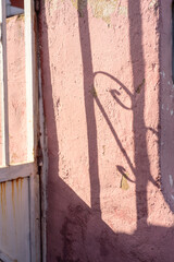 Sombra de puerta de jardín en pared rosa