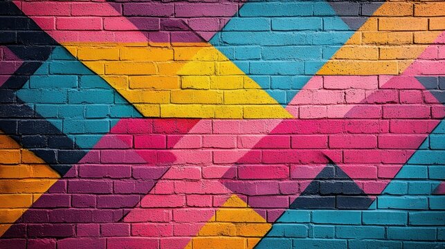 Retro graffiti street art Use colors and patterns that reflect the 80s. The background is a brick wall that makes the image stand out.