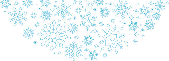 Merry Christmas card template festive design border with made of beautiful snowflakes. Snowflake frame for merry charistmas celebration. Xmas decoration